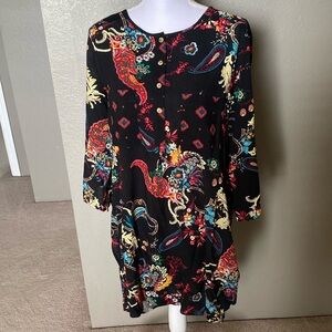 Roz &Ali ladies multi color tunic size XL,3/4 tie sleeve, high low hemline